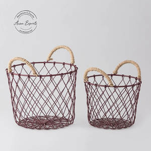 Cesta de fruta de alambre de hierro con mango, artículo promocional, tamaño grande, recubierto de energía negro, acabado personalizado, diseñada para huevos - Product Image 2