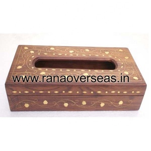 Organizador Rectangular de Madera Pulido con Incrustaciones de Latón Decorativo, Hecho a Mano - Product Image 1