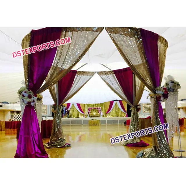 結婚式のためのパイプとドレープきらびやかな結婚式美しい曼荼羅の背景結婚式のステージ刺繍された背景
