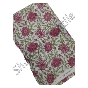 MSCF066 Floral 100% Cotton Indian Fabric By The Yard Hand Block Print Running Sewing Fabric Wholesale Handmade Cotton Fabric Han