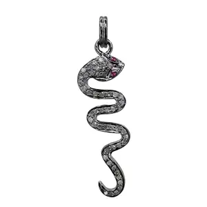 925 Sterling Silver Handmade Animal Jewelry Pave Diamond Ruby Eye Snake Pendant Fine Jewelry Manufacturer