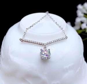 จี้สร้อยคอเพชรโมอิสทรงกลม2.00TCW 925สร้อยคอของขวัญเงินสเตอร์ลิง - Product Image 3