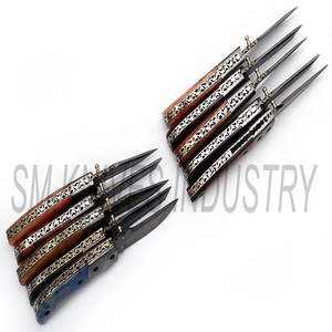 Cuchillo de bolsillo plegable de Damasco, hecho a mano, con Funda de cuero, lote combinado de 10 (smk1274) - Product Image 3