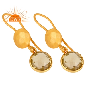 Pendientes de GEMA de topacio Natural de limón, Pendientes colgantes chapados en oro y plata de ley, fabricante de joyería - Product Image 2