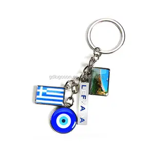 Souvenir touristique Grèce drapeau photo mauvais œil porte-clés porte-clés en vrac en gros personnalisé porte-clés mauvais œil
