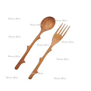 Ensemble de 2 couverts en bois, cuillère et fourchette, qualité supérieure, taille personnalisée, couleur marron, ensemble de couverts à vendre - Product Image 4