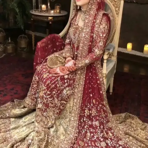 Pesado indio/pakistaní-top gharara vestido adornado en cuentas de vidrio cristal piedra trabajo para boda = 2020