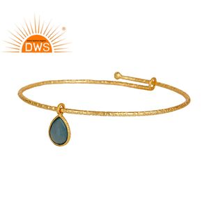 Gemmes chinoises en argent Sterling, pierres précieuses, calcédoine bleue, fabrication de bijoux, bracelet élégant, plaqué or, vente en gros - Product Image 1