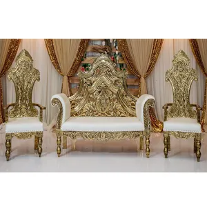 Wit Gouden Bruiloft Receptie Sofa Set Luxe Bruiloft Gold & Ivoor Sofa Set 3 Stuk Bruiloft Metalen Meubelen Set