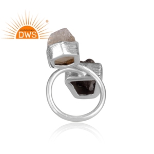 925พลอยเฮอร์กิเมอร์ธรรมชาติดีไซน์เนอร์ทำด้วยมือและอุกกาบาตแหวนวางซ้อนกันได้เครื่องประดับผู้ผลิต - Product Image 4