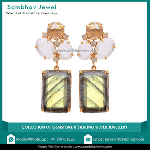 Joyería brillante de alta calidad, Pendientes colgantes chapados en oro de micras de piedras preciosas de labradorita Natural de Plata de Ley 925 para mujeres y niñas - Product Image 6