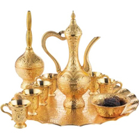 Juego de té tradicional turco otomano Anatoliano, teteras de cobre doble, griego y árabe, venta al por mayor