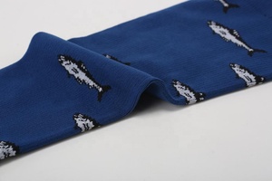 Blue <b>Knee</b> <b>High</b> Compression <b>Socks</b> With Fish Pattern For Flight Traveling Adults Breathable Spandex Polyester Cycling Summer - Product Image 2