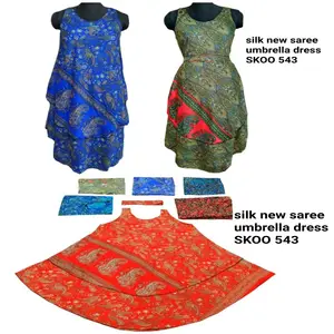 Hot Koop Indian Nieuwe Zijde Saree Kleur Volledige Mini Jurk Voor Dames Traditionele Zomer Dragen Jurk Casual Multi Ontwerpen Voor dames