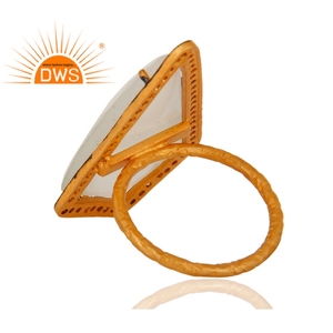 White Moonstone Cocktail <b>Statement</b> <b>Ring</b> Jewelry Wholesaler 18k Yellow Gold Plated Silver Jewelry Manufacturer - Product Image 3