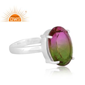 Diseño hecho a mano 925 plata esterlina fina Natural Bio sandía doblete cuarzo piedra preciosa anillo apilable fabricante de joyas - Product Image 3