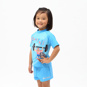 Maillot de protection unisexe pour enfants MARIUM bleu imprimé personnalisé, deux pièces, manches courtes, polyester et élasthanne, vêtements de sport - Product Image 2
