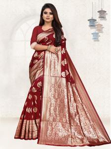 La ropa de las mujeres puro suave Litchi sari de seda con tejido trabajo todo el diseño para la boda y la ocasión especial - Product Image 6