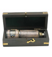 Telescopio pirata de latón antiguo náutico, telescopio Vintage Spyglass con caja de madera