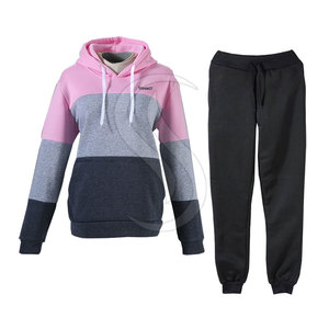 <b>Women</b> Color Blocking Hoodie Tracksuit Set Casual Full Sleeve Sweatshirt With Side Pockets Autumn Wear - Product Image 1