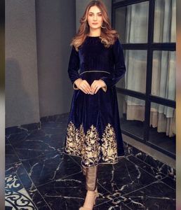 --NEW DAZZLING & BEAUTIFUL EMBROIDERY on VELVET KURTA WITH <b>PANT</b> DRESS--for Party-WEAR & WEDDING @ 2021 - Product Image 1