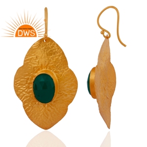 Green Onyx Gemstone <b>Earrings</b> 18k Textured Gold Plated Jewelry Supplier Sterling Silver <b>Dangle</b> <b>Earrings</b> Vintage Collection - Product Image 2