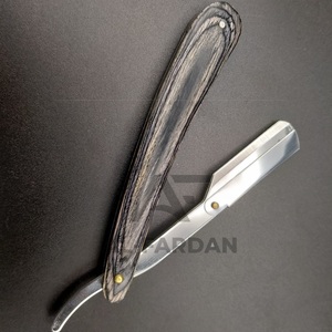 มีดโกนหนวดตรงสำหรับผู้ชายด้ามจับไม้ pakka สีดำเทาพร้อมใบมีดสเตนเลสเปลี่ยนโลโก้ได้ - Product Image 3