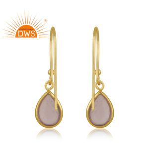 Pretty Rose Quartz Drop Earrings Sterling Silver Handmade Gold Plated Earrings Jewelry Supplier - Product Image 3