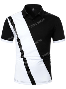 Media manga de algodón 100% de calidad superior para hombre para Polo, diseño de bloque de Color sólido, característica antiarrugas hecha de Jersey - Product Image 5