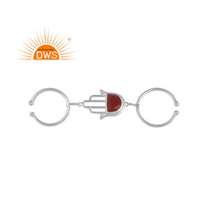 Beautiful Hamsa Hand Designer Fine 925 Silver Ring Natural <b>Red</b> Onyx Gemstone Ring Jewelry Wholesale Supplier - Product Image 1