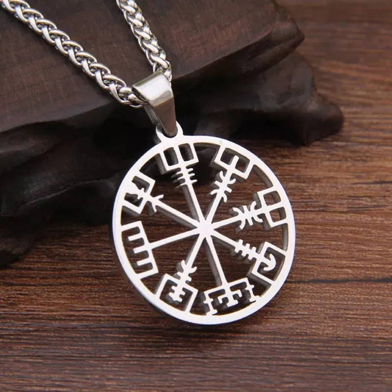 Viking Norse Traveler's Protective Necklace Mens Viking Vegvisir Compass Stainless Steel Pendant Necklace Amulet Gift For Him