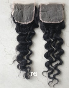 100% vison cambodgien brésilien extensions humaines lâche vague profonde faisceau 4*4 fermeture en dentelle transparente cuticule aligné 1B indien - Product Image 5