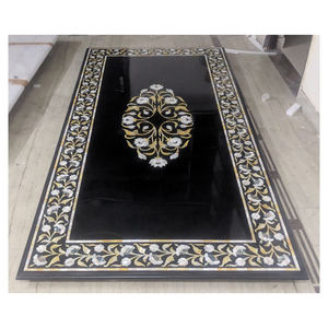 Plateau de table en marbre noir naturel incrusté, double brillance, plateau de table en marbre poli fait main, attrayant, pour les fêtes - Product Image 1