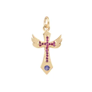 14k Yellow Gold Tanzanite Angel Wings Pendant For Necklace Solid 14k White Gold Ruby Cross Pendant Necklace jewelry Supplier
