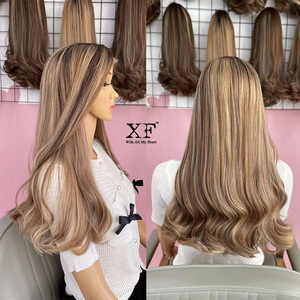 Perruque juive la plus populaire, couleur <span class=keywords><strong>blond</strong></span> cendré avec mèches, cheveux européens, dessus en dentelle suisse très plate, fournisseur de perruques casher - Product Image 2