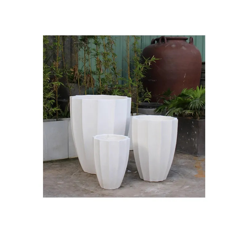 Best Seller Outdoor Decoração GRC Pottery Fiber Concreto Conjunto de 3 Jardim Plantador Impermeável De Vietcraft