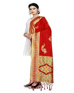 Rojo Chiku indio mujeres desgaste Banarasi seda Dupatta ropa - Product Image 2