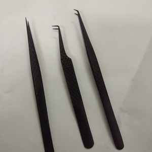 Ensemble professionnel de 3 pinces à cils japonaises en acier inoxydable avec grip diamant, logo personnalisé et pointes affûtées - Fournitures pour cils - Product Image 1