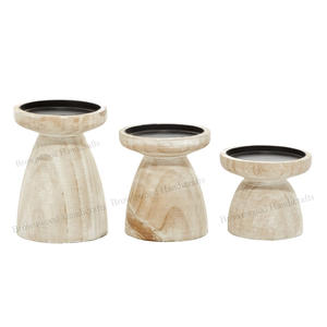 Custom Design White Wash Color Luxury Decor Mango Wood Candle <b>Holder</b> Set of 3 Home Wedding Decor <b>Wooden</b> Candle <b>Holder</b> Set - Product Image 1