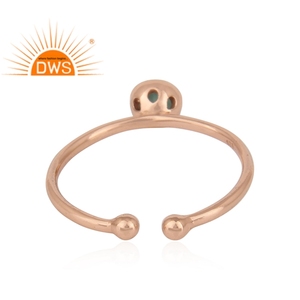 Round Green Emerald Gemstone Ring Rose Gold Plated Sterling Silver Designer Adjustable Ring Jewelry Supplier - Product Image 3