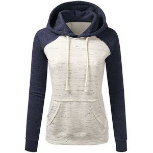 Unlined Striped Ladies Pullover Sweatshirt Long Sleeve <b>Hooded</b> <b>Jumper</b> for Autumn Casual Winter with Front Logo Plain Dyed Top - Product Image 4