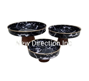 Vaisselle Décoration Nouveau Style Doux Serveur Stand Top Tendance Émail Brillant Finition Ensemble De 3 Gâteau Stand Avec Base En Bois - Product Image 2