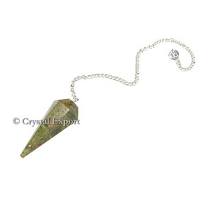 Pendule d'artisanat en pierre semi-précieuse | Guérison Unakite 6 Pendule à facettes - Product Image 1