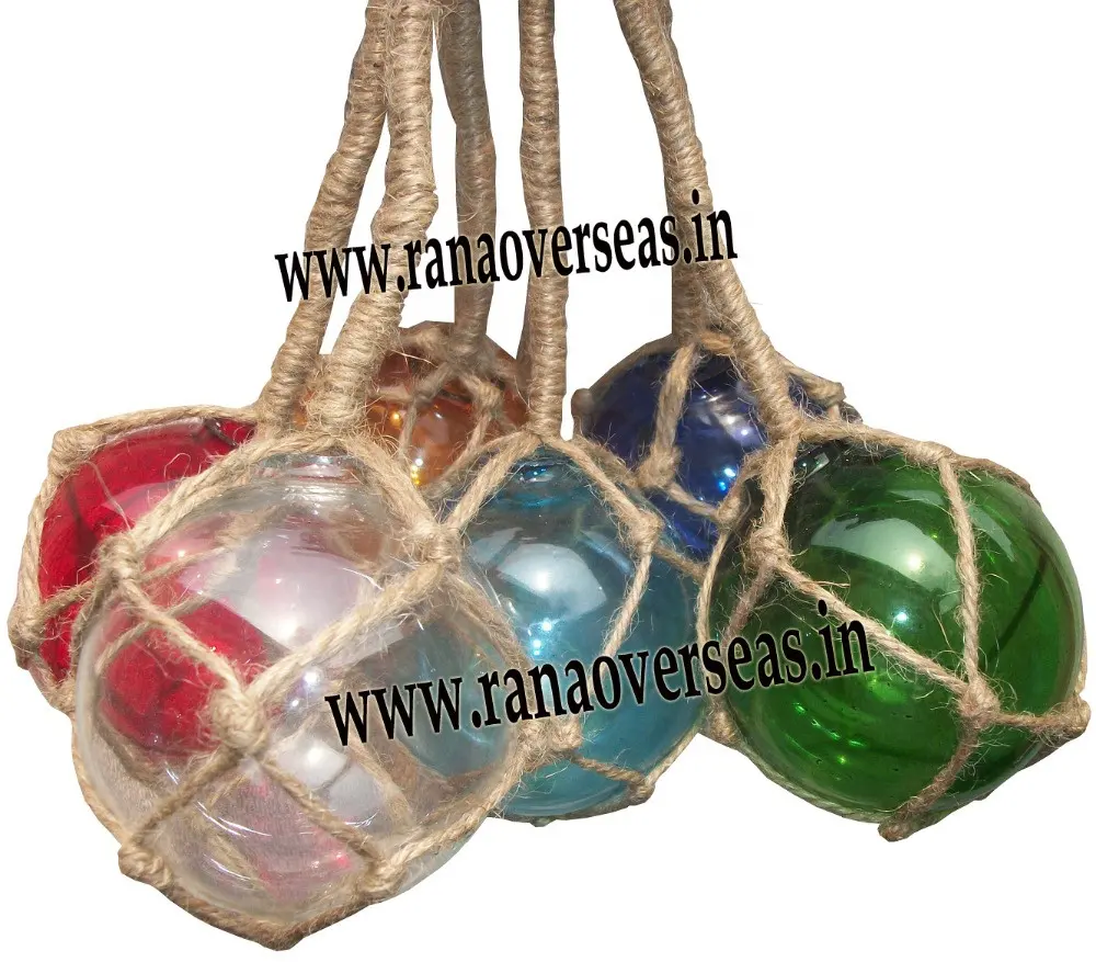 זכוכית לצוף כדורי עם בחבל נטו ב Multi הצבעוני לבית חתונה חג המולד קישוט