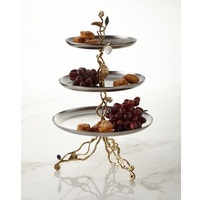 Base para Pastel Decorativa de Metal con Forma de Rama de Árbol, Tapa de Vidrio Dorada, Diseño Moderno, Calidad Alimentaria, Marca DCP, para Bodas y Fiestas, Personalizable