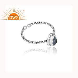 ผู้จัดจำหน่ายแหวนปรับเงินสเตอร์ลิง925ออกซิไดซ์,ผู้จัดจำหน่ายแหวนพลอยบุษราคัมสีน้ำเงินทรงหยดน้ำฉีกขาด - Product Image 2