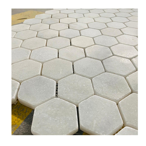 Waterjet-baldosa de mosaico hexagonal en forma de ventilador de mármol, color blanco, Calacatta - Product Image 3