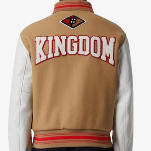 Chaqueta universitaria de lana con letras ajustadas a la moda de invierno para hombre con manga de cuero genuino - Product Image 3