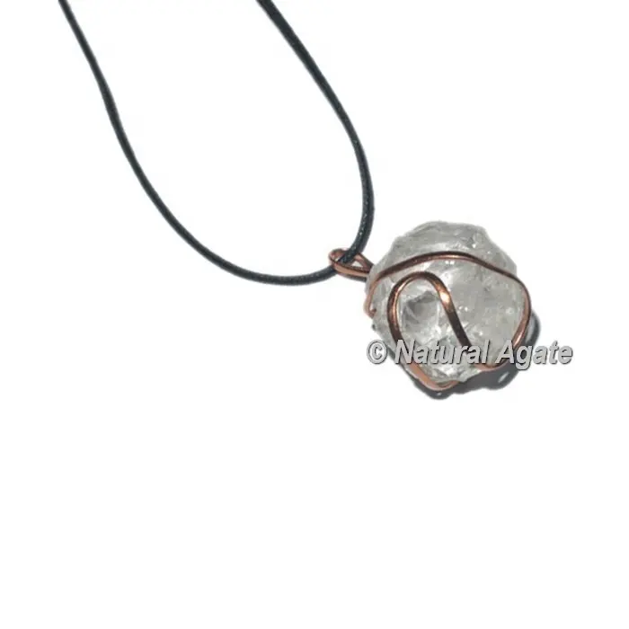 35 mm boyutu kristal kuvars topu doğal tel sarma kolye | Değerli taşlı kolye