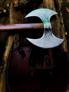 Hacha vikinga de doble hoja de alta resistencia, hacha de batalla de doble cara de acero al carbono y hacha con mango de madera para acampar y cortar - Product Image 3